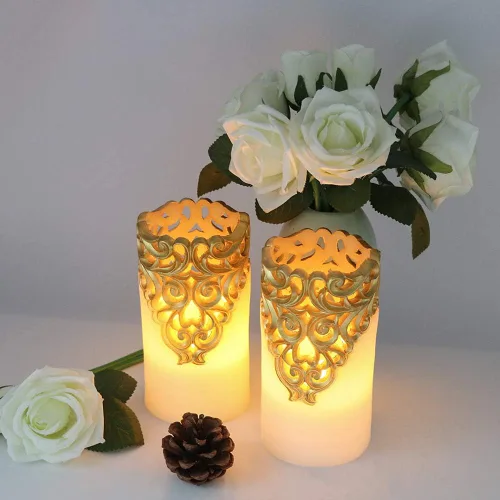 Miniatura 4 de Wondise - Velas sin llama con pilas y temporizador, vela de pilar LED de cera real con luz parpadeante para decoración del hogar, juego de 2