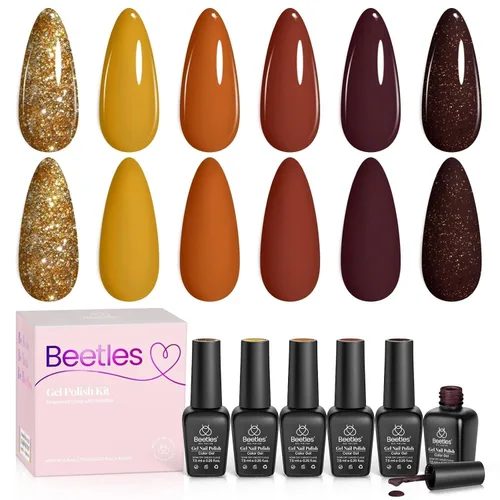 Miniatura 28 de Beetles - Esmalte de uñas de gel rojo, 6 colores, colección Marvelous Lady, esmalte de uñas con purpurina burdeos, nude, rojo brillante, diseño
