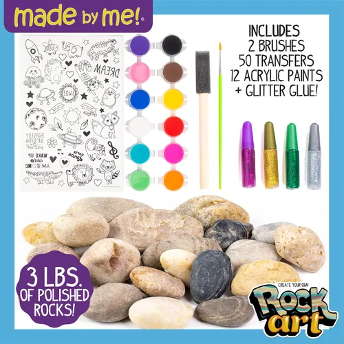 Miniatura 2 de Made By Me Kit de arte rupestre, kit de arte y manualidades de pintura rupestre, incluye 3 libras de rocas y 12 pinturas, gran actividad de verano