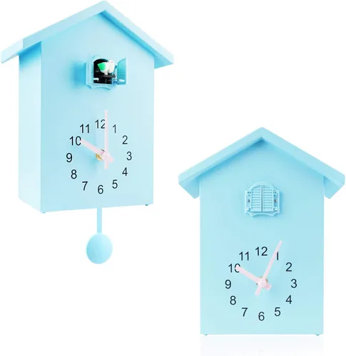 Miniatura 12 de KEYPOWER - Reloj de cuco, reloj de pared de cuco, sonidos de pájaros de cuco o llamada, péndulo de reloj con diseño, casa de pájaros, arte de pared