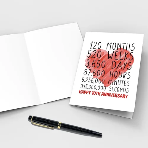 Miniatura 3 de Qiliji Tarjeta de feliz décimo aniversario para él y ella, tarjeta de décimo aniversario de boda para marido y esposa, divertida tarjeta