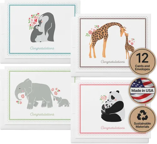Twigs Papel – Surtido de tarjetas de felicitación para baby shower en blanco con sobres, tarjetas de felicitación para niños y niñas, tarjetas de