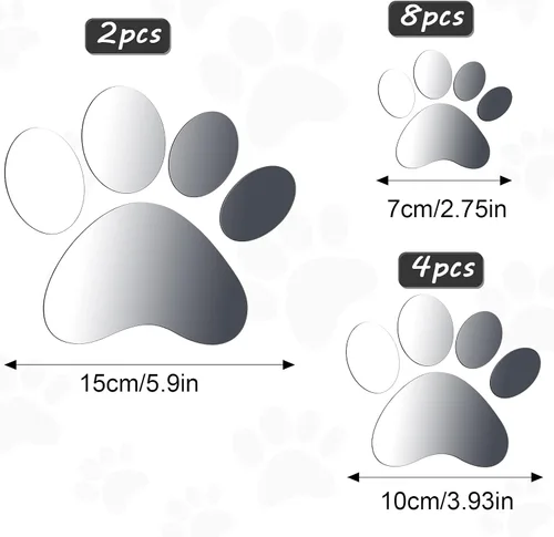 Miniatura 2 de Tenare 14 calcomanías de espejo con estampado de patas de perro, huellas de huellas de huellas de acrílico, adhesivo de pared extraíble para perro