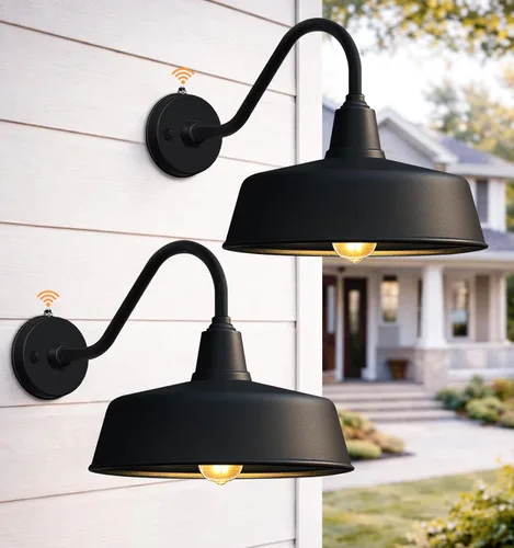 Luz de granero para exteriores de 11 pulgadas, luz de cuello de cisne del atardecer al amanecer. Accesorios de iluminación exterior de villa