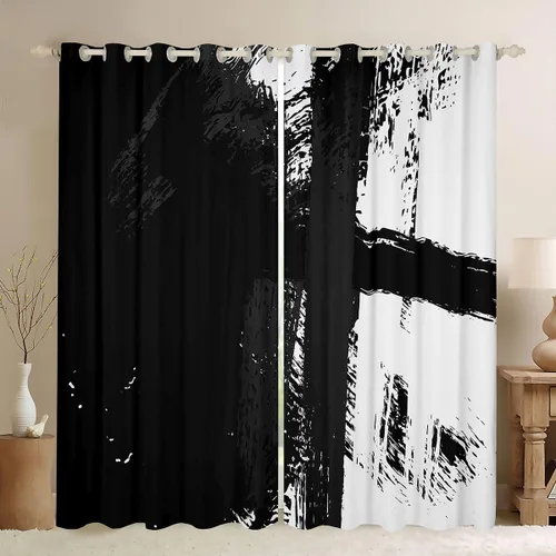 Miniatura 11 de jejeloiu Cortinas grises y rojas para dormitorio, sala de estar (2 paneles, 38 x 45 pulgadas), cortinas opacas con rayas geométricas, cortinas