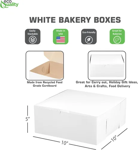 Miniatura 3 de Paquete de 100 cajas blancas de pastelería de 10 x 10 x 5 pulgadas, cartón kraft blanco para el hogar o venta al por menor, cartón de papel