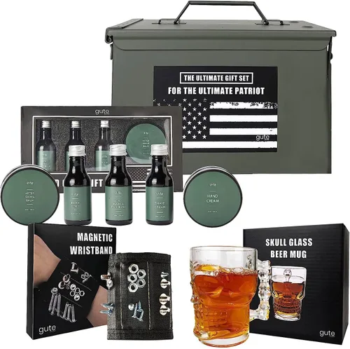 GUTE Regalos para hombres y papá, regalo de cumpleaños, caja de munición real de 50 cali, juego de aseo y afeitado, ideas de regalos perfectos para
