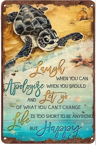 Graman Cartel creativo de metal con texto en inglés "Life is Short Sea Turtle Funny Tin Sign" para decoración de pared de verano, decoración de casa