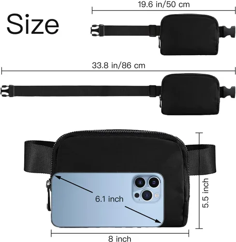 Miniatura 5 de Didida Mini bolsa de cinturón negra, riñoneras unisex para mujeres y hombres, cruzada con correa ajustable para entrenamiento al aire libre, viajes