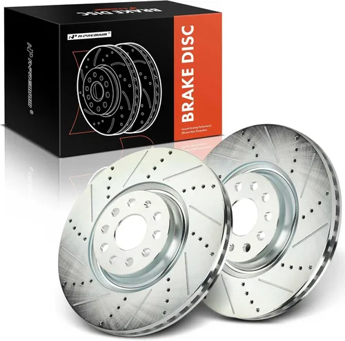 A-Premium Rotores de freno de disco perforados y ranurados delanteros de 13.39 pulgadas (13.386 in) compatibles con los modelos Volkswagen y Audi:
