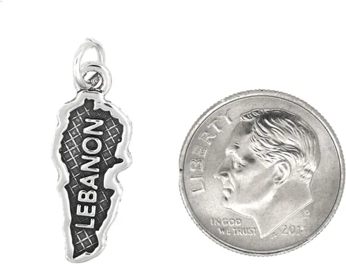Miniatura 2 de LGU Dije de viaje con mapa oxidado de plata esterlina del Líbano