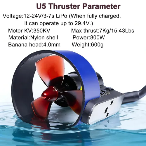 Miniatura 3 de Propulsor Submarino U5 de 12-24V 800W, Motor sin Escobillas de Empuje de 15.4 Libras, Uso en Agua Dulce, para Botes Inflables, Kayaks (CCW)