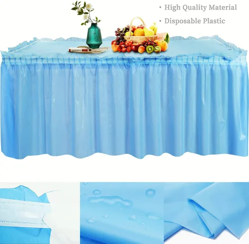 Miniatura 3 de Frtzal Paquete de 5 faldas y paños de mesa de plástico, mesas rectangulares, 54 x 108 pulgadas, azul, fiesta, cumpleaños, baby shower