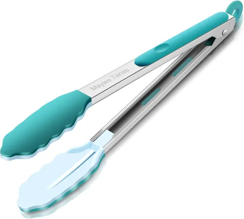 Miniatura 9 de Pinzas pequeñas de silicona para cocinar, 3 pinzas de 7 pulgadas para servir, 600 °F, resistentes al calor, antiadherentes, de acero inoxidable