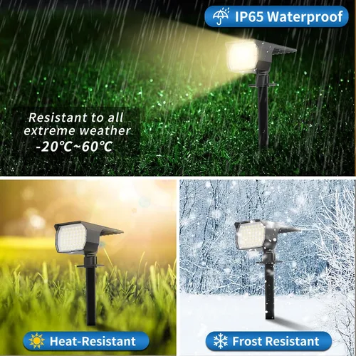 Miniatura 4 de WENATY Focos solares para exteriores, impermeables, IP65, paquete de 2 focos de paisaje con 46 LED, 3 modos de encendido y apagado automático, luces