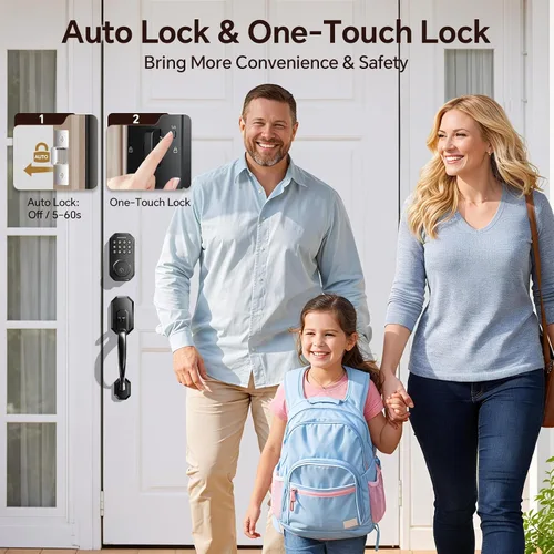 Miniatura 5 de Ulecoce Cerradura de puerta inteligente WiFi para puerta delantera, cerradura de puerta de entrada sin llave con control de aplicación, juego