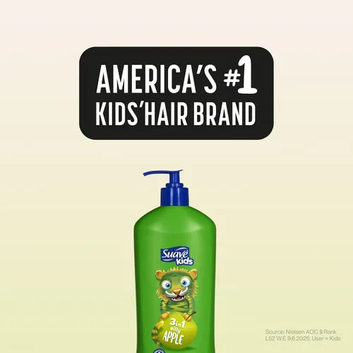 Miniatura 9 de Suave Champú 3 en 1 para niños, acondicionador y gel de baño Silly Apple, fórmula suave sin desgarros para el cabello y la piel de los niños
