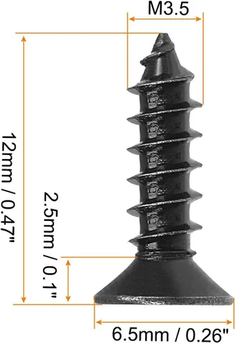 Miniatura 2 de uxcell M3.5 x 12mm Tornillos para madera con cabeza plana Phillips de acero al carbono autorroscantes negros 200 piezas