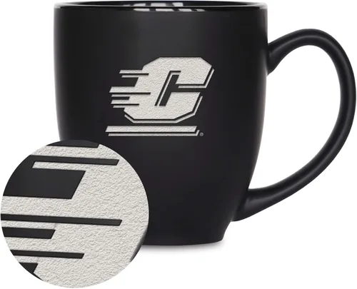Miniatura 128 de Rico Industries - Taza de cerámica mate negra con grabado láser estándar de 15oz para NCAA (escuelas T & U) - Para bebidas calientes o frías