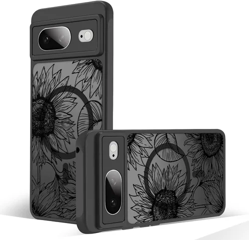 Miniatura 20 de Funda magnética para Google Pixel 10A [Compatible con MagSafe] Funda con patrón floral de flores negras para mujeres y niñas, con borde de TPU Rama