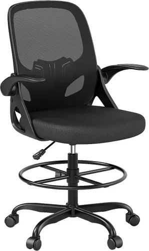 Miniatura 8 de Kensaker Silla de Dibujo Alta con Anillo Reposapiés para el Hogar y el Trabajo, Silla Ergonómica de Escritorio de Oficina para el Hogar con Brazos
