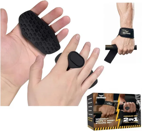 Juego de empuñaduras de entrenamiento y correas de muñeca – Empuñaduras de silicona antideslizantes + correas de elevación para gimnasio,