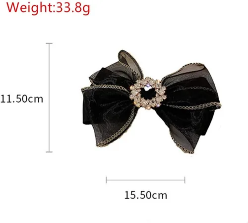 Miniatura 7 de Jumwrit Pinza para el pelo con lazo grande, pasador de pelo con diamantes de imitación, sujeción fuerte, lazo de malla para el cabello, accesorios