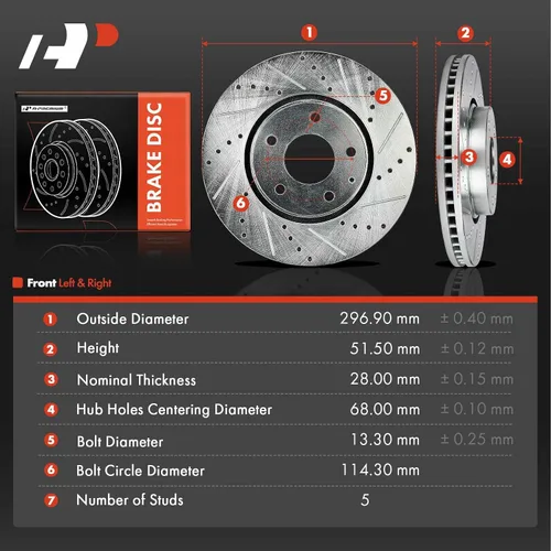 Miniatura 5 de A-Premium Rotores de freno de disco delanteros perforados y ranurados de 11.68 pulgadas (11.689 in) compatibles con modelos seleccionados de Mazda