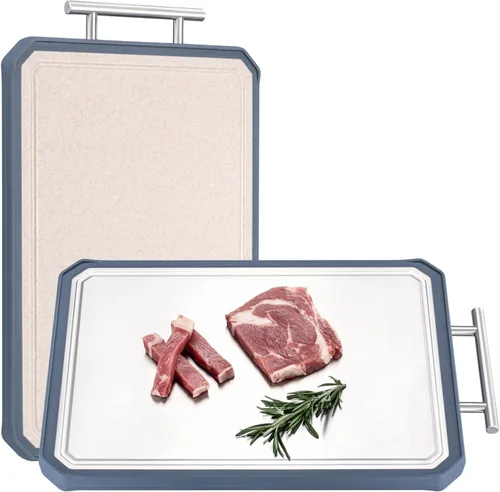Tabla de cortar de doble cara, tablas de cortar de titanio para cocina, titanio puro y paja de trigo, fácil de limpiar, tabla de cortar de gran