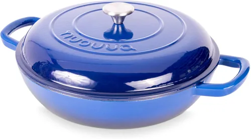 Miniatura 14 de Cazuela de hierro fundido poco profunda con tapa, olla antiadherente para horno holandés, apta para horno hasta 500 ° F, utensilios de cocina