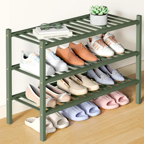 Miniatura 31 de Smiry Zapatero de bambú para clóset, organizador de zapatos apilable de 4 niveles largo de madera, estante de almacenamiento de zapatos Negro