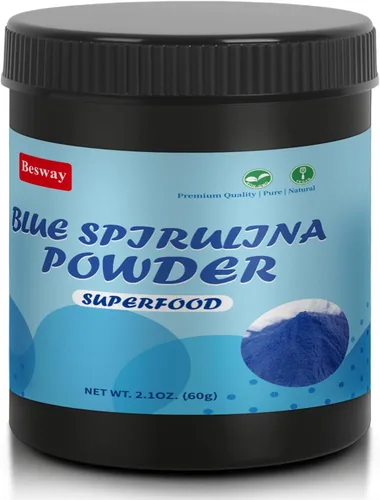 Blue Spirulina en polvo de 2.16 onzas, 60 porciones de colorante azul natural para hornear, bebidas y batidos, suplemento superalimenticio de Azul
