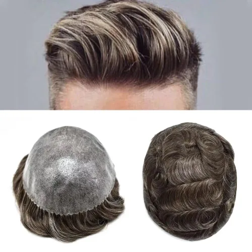 Miniatura 12 de Toupee - Sistema de reemplazo de cabello de polietileno completo para hombre, cabello humano europeo para hombre, tupé de 0.004 in, piel duradera