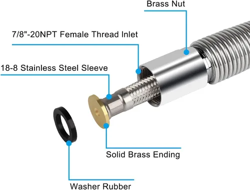Miniatura 4 de Kit de reemplazo de manguera de rociador de preenjuague comercial para grifo de fregadero de cocina, 60 pulgadas flexible de acero inoxidable
