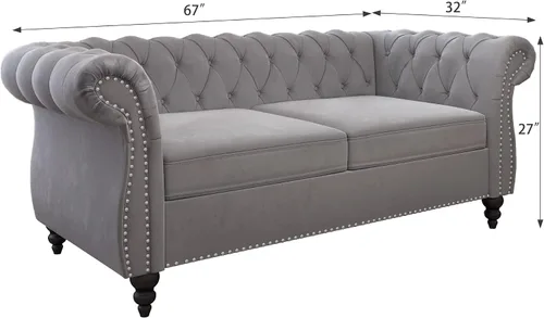 Miniatura 2 de QHITTY Sofá de Acento, Sofá Biplaza Chesterfield Moderno de Terciopelo, Sofá Tapizado con Respaldo Capitoné para Muebles de Sala de Estar (Gris)