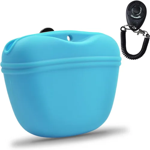 Miniatura 25 de AUDWUD Bolsa de Silicona para Premios de Perro, Con Clicker de Entrenamiento para Perros, Contenedor de Entrenamiento Portátil con Clip, Conveniente