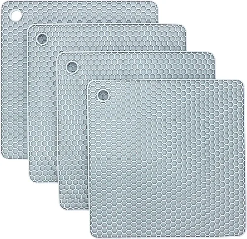 Miniatura 8 de Juego de 2 salvamanteles de silicona de 9 x 12 pulgadas, multiuso, antideslizantes, flexibles, duraderos, resistentes al calor, color rojo, verde