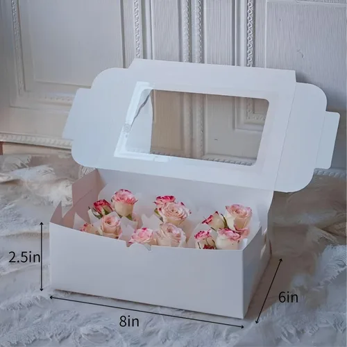 Miniatura 2 de 20 cajas de galletas blancas de 8 x 6 x 2.5 pulgadas con ventana, cajas de pastelería para regalo, cajas de dulces para pan, donas, día de San
