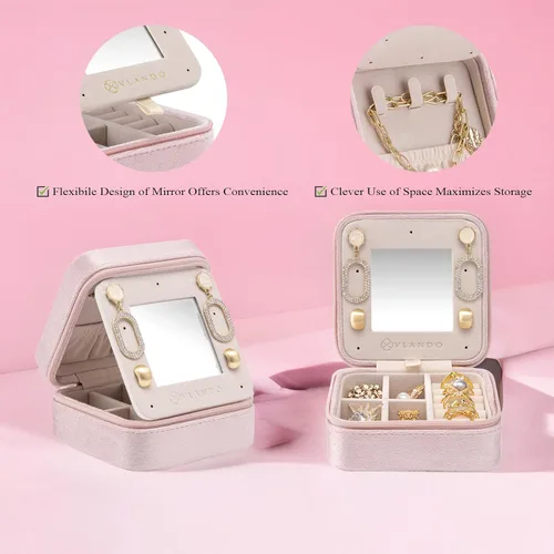 Miniatura 4 de Vlando - Joyero pequeño para viajes, estuche organizador de exhibición para guardar anillos, aretes y collares, terciopelo suave seleccionado, letra