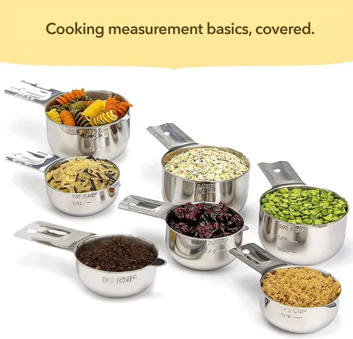 Miniatura 3 de Simply Gourmet Juego de 7 tazas medidoras, apilables, acero inoxidable 304 de alta calidad, accesorios de cocina para medir ingredientes líquidos