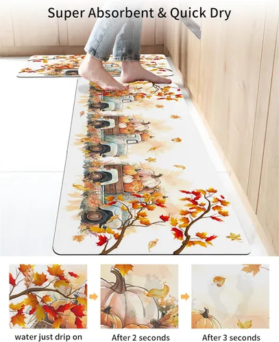 Miniatura 4 de Tapete de baño de Acción de Gracias para bañera, antideslizante, de secado rápido y absorbente, de tierra de diatomeas, para fregadero de cocina
