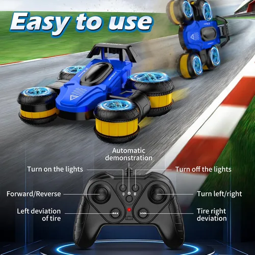 Miniatura 5 de Juguete de coche de acrobacias a control remoto - Drift de alta velocidad 360° voltea 4WD vehículo todoterreno giratorio para niños y niñas, regalos