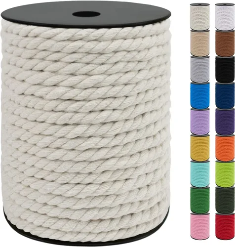 Miniatura 22 de JeogYong Cordón de macramé de 8mm, cuerda de lana de macramé de algodón natural de 131 pies, cordón de algodón trenzado de 3 hebras, hilo de macramé
