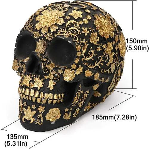 Miniatura 5 de CUZOKOLA - Decoración gótica de calavera dorada más grande para decoración del hogar, escultura de calavera falsa de Halloween, figura de esqueleto