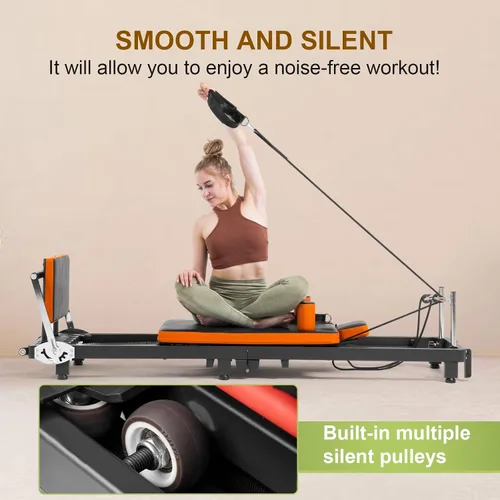 Miniatura 7 de Reformador de pilates, máquina de pilates plegable para uso doméstico y entrenamiento de gimnasio, adecuado para usuarios avanzados y principiantes