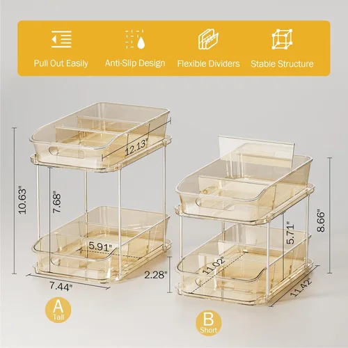 Miniatura 5 de Delamu Organizadores y almacenamiento de 2 niveles para debajo del fregadero, organizadores de gabinete de baño apilables multiusos, organización