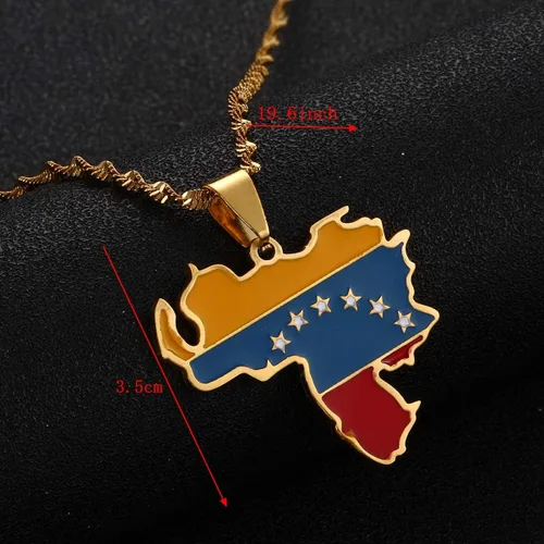 Miniatura 3 de Collar con colgante de la bandera de Venezuela color dorado joyería venezolana