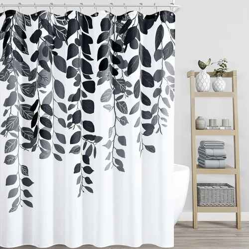 Miniatura 16 de BOODII Cortinas de ducha negras de 36 x 72 pulgadas, cortina de ducha de eucalipto de primavera para baño, cortina de baño con textura de flameado