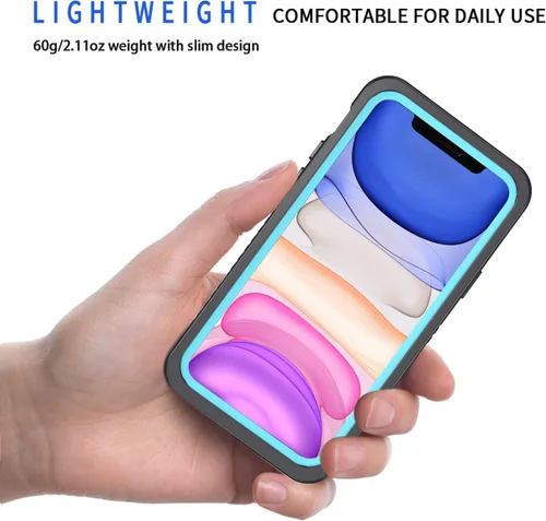 Miniatura 2 de Lanhiem Funda impermeable para iPhone 11 Pro Max, protección de cuerpo completo 360 bajo el agua, a prueba de suciedad, a prueba de golpes, con Negro