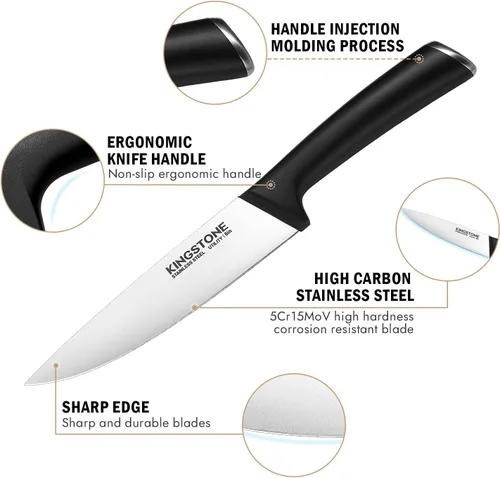 Miniatura 3 de KINGSTONE Juego de 14 cuchillos con portacuchillos, cuchillos de acero inoxidable de alto carbono con filo de precisión y durabilidad prolongada